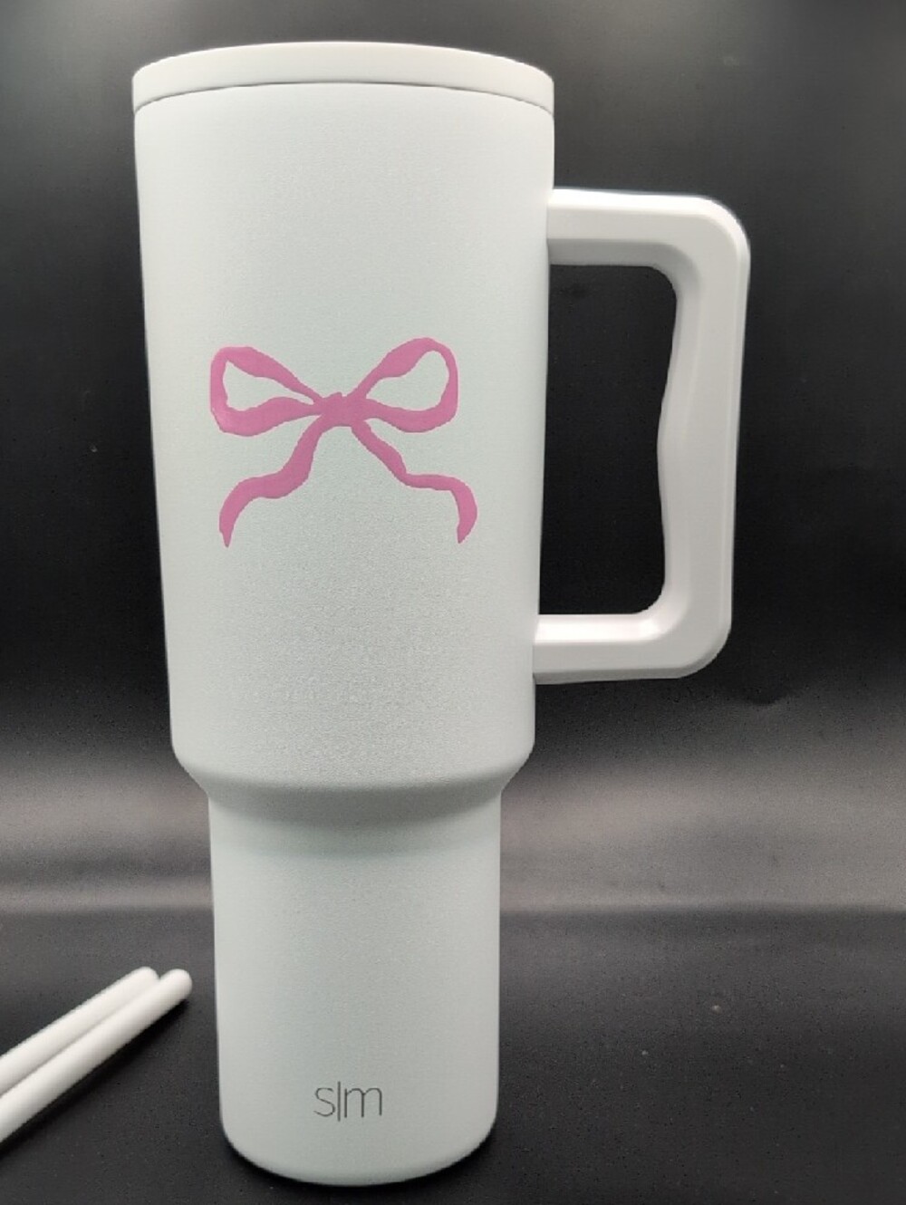 SIMPLE MODERN 40oz Trek Tumbler in White with Pink Bow New in Box
